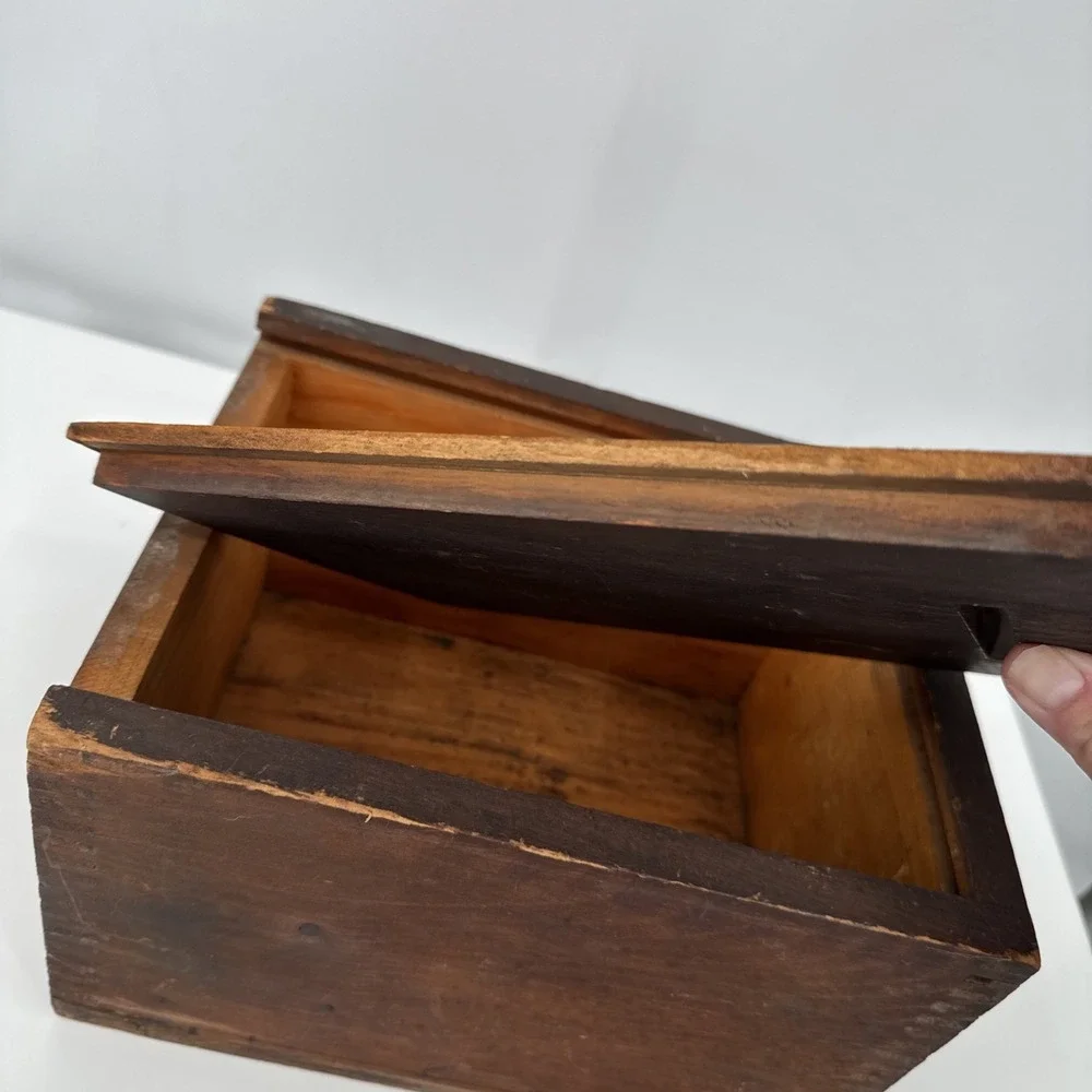 ANTIQUE SLIDE LID CANDLE Solid Wood Box DOCUMENT BOX Dry Finish